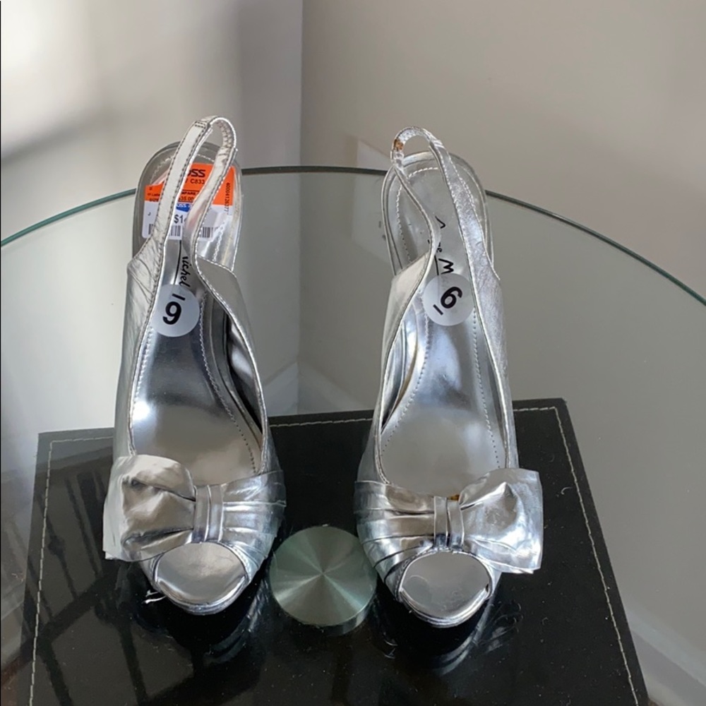 Silver shoes with a sling back